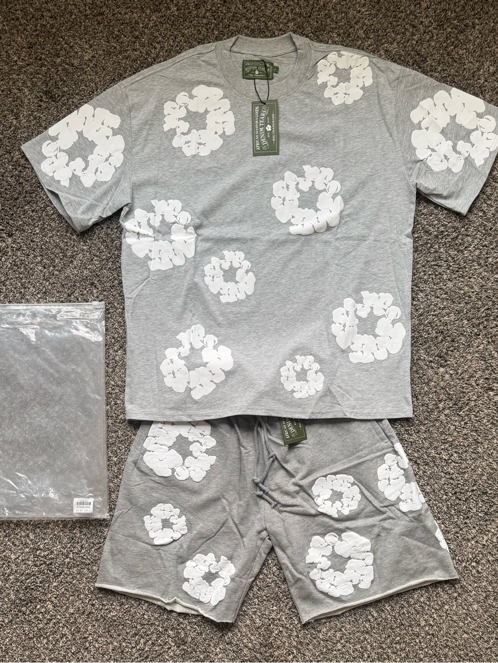 Men's Gray Floral Print Pajama Set - Relaxed Short Sleeve & Shorts